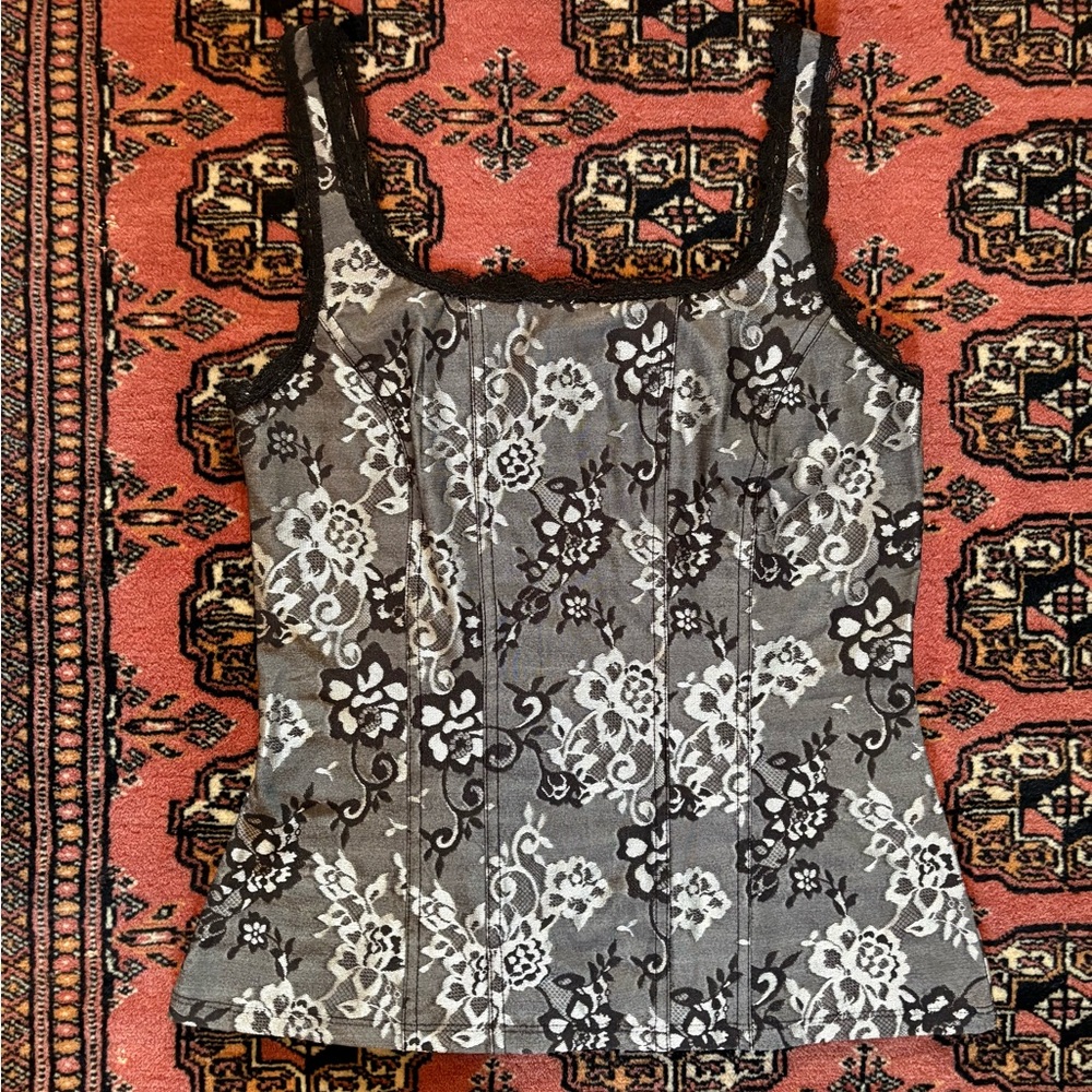 White House Black Market Grey Tapestry Tank Top